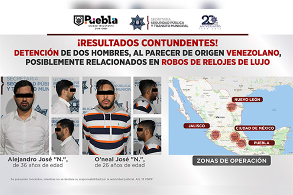 Juez libera a uno de los ladrones de relojes de la Atlixcáyotl