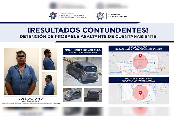 Detenido sujeto por asalto a cuentahabiente